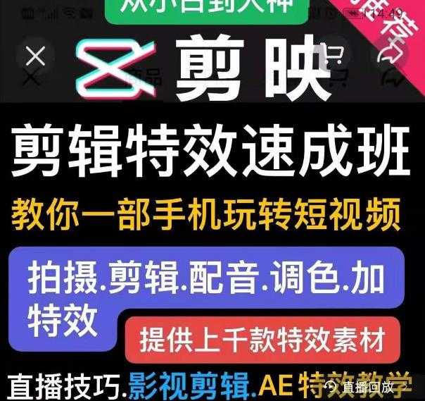 剪映剪辑特效速成班：教你一部手机玩转短视频，提供上千款特效素材-虚拟资源库