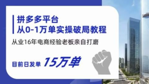 2023拼多多从0-1万单实操破局教程，从业16年电商经验打磨，目前日发单15万单-虚拟资源库