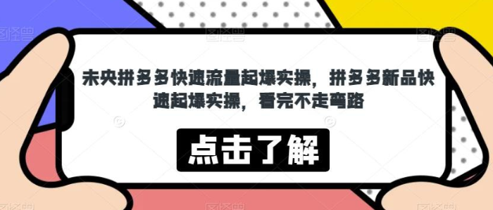 2023未央拼多多快速流量起爆实操，拼多多新品快速起爆实操，看完不走弯路-虚拟资源库