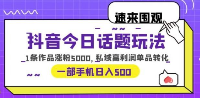 2023抖音今日话题玩法，1条作品涨粉5000，私域高利润单品转化一部手机日入500【揭秘】-虚拟资源库