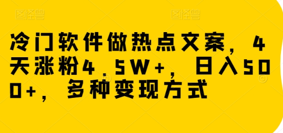 冷门软件做热点文案 4天涨粉4.5W+ 日入500+ 多种变现方式-虚拟资源库