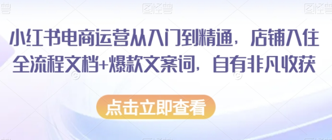 小红书电商运营从入门到精通 店铺入住全流程文档+爆款文案词 自有非凡收获-虚拟资源库