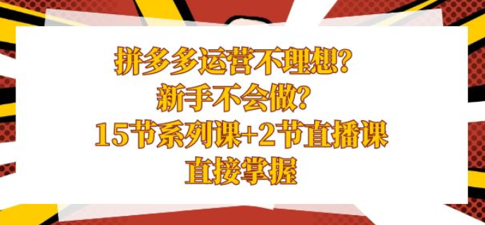 拼多多运营不理想？新手不会做？15节系列课+2节直播课 直接掌握！-虚拟资源库