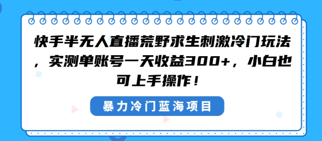 快手半无人直播荒野求生刺激冷门玩法 实测单账号一天收益300+-虚拟资源库