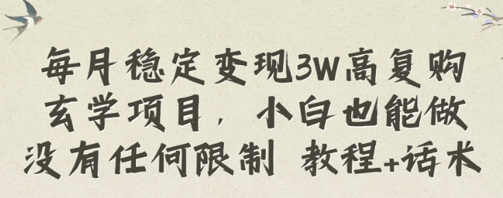 每月稳定变现3W高复购玄学项目 小白也能做没有任何限制 教程+话术-虚拟资源库