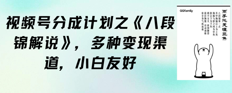 视频号分成计划之《八段锦解说》 多种变现渠道 小白友好（教程+素材）-虚拟资源库