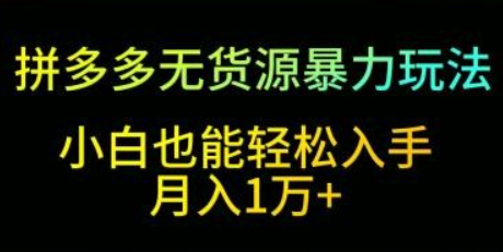 拼多多无货源暴力玩法，全程干货，小白也能轻松入手，月入1万+-虚拟资源库