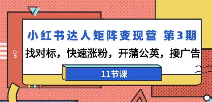 小红书达人矩阵变现营第3期：找对标，快速涨粉，开蒲公英，接广告 共11节课-虚拟资源库