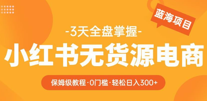 2023【阿本小红书无货源电商训练营】保姆级教程，从0到1，3天全盘掌握，轻松日入300+-虚拟资源库