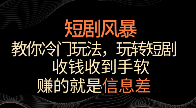 短剧风暴 教你冷门玩法 玩转短剧 收钱收到手软-虚拟资源库