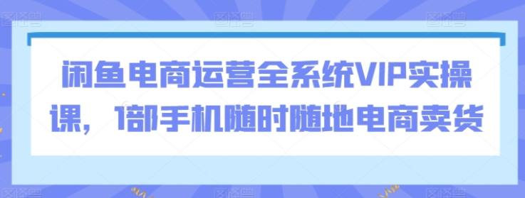 闲鱼电商运营全系统VIP实操课 1部手机随时随地电商卖货-虚拟资源库