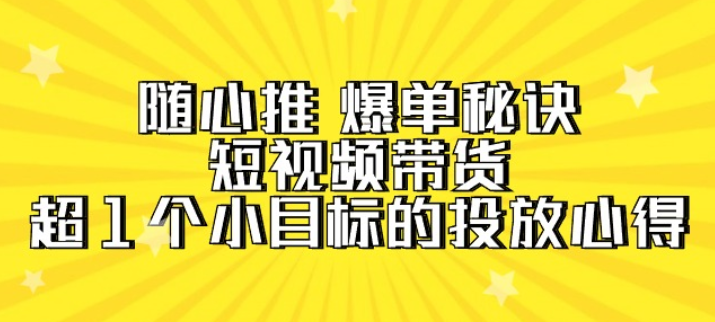 随心推 爆单秘诀 短视频带货 超1个小目标的投放心得（7节课）-虚拟资源库