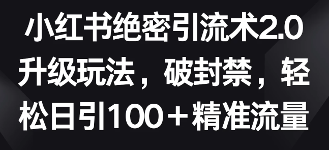 小红书绝密引流术2.0升级玩法 破封禁 轻松日引100+精准流量-虚拟资源库