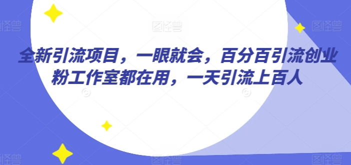 全新引流项目 一眼就会 百分百引流创业粉工作室都在用 一天引流上百人-虚拟资源库