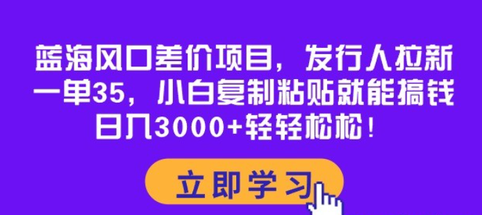 蓝海风口差价项目，发行人拉新，一单35，小白复制粘贴就能搞钱，日入3000+轻轻松松-虚拟资源库