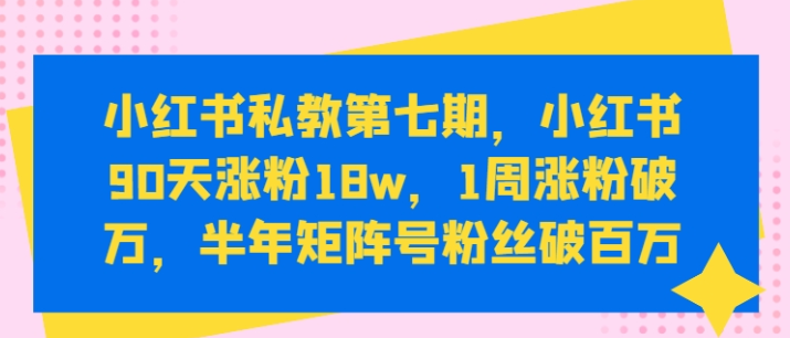 小红书私教第七期 小红书90天涨粉18w 1周涨粉破万 半年矩阵号粉丝破百万-虚拟资源库