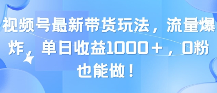 视频号最新带货玩法 流量爆炸 单天就有收益 0粉也能做-虚拟资源库