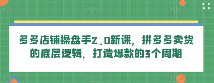 多多店铺操盘手2.0新课 拼多多卖货的底层逻辑 打造爆款的3个周期-虚拟资源库