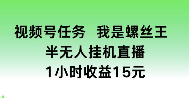 视频号任务 我是螺丝王 半无人挂机1小时收益15元-虚拟资源库