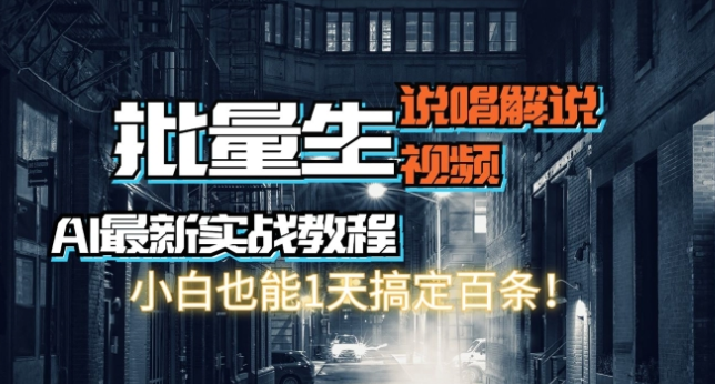 AI最新实战教程 批量生成说唱解说视频 小白也能1天搞定百条-虚拟资源库