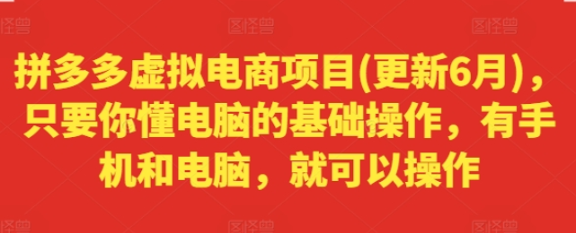 拼多多虚拟电商项目(更新6月) 只要你懂电脑的基础操作 有手机和电脑 就可以操作-虚拟资源库