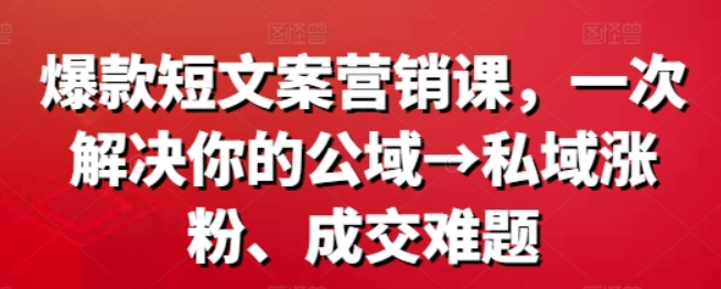 图片[1]-爆款短文案营销课 一次解决你的公域 私域涨粉、成交难题-虚拟资源库