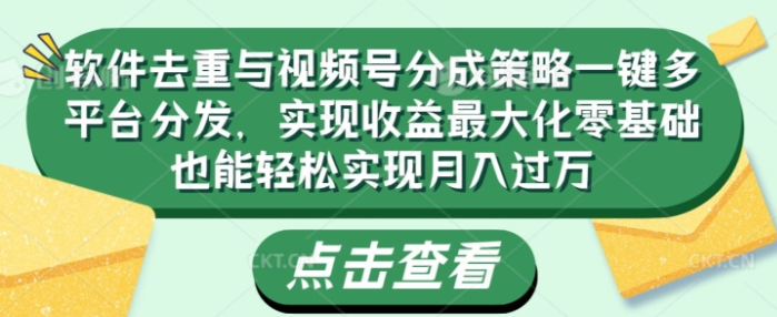 图片[1]-软件去重与视频号分成策略一键多平台分发 实现收益最大化零基础也能轻松实现月入过万-虚拟资源库